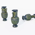 Bronze Style Ornamental Vase Set With Intricate Patterns Double Handles Three Pieces For Home Decor