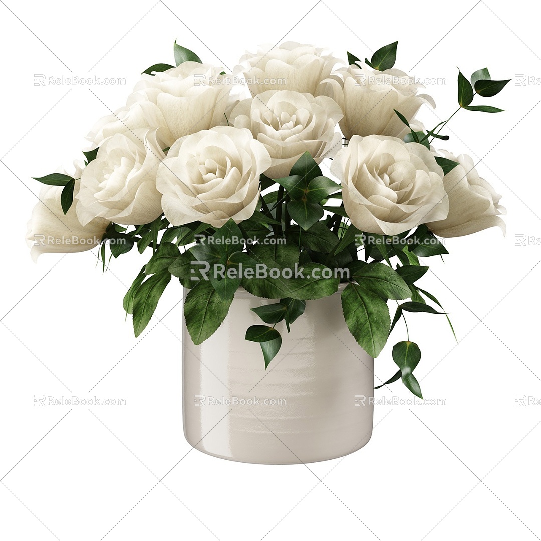 flowers flowerpot potted green white flower model