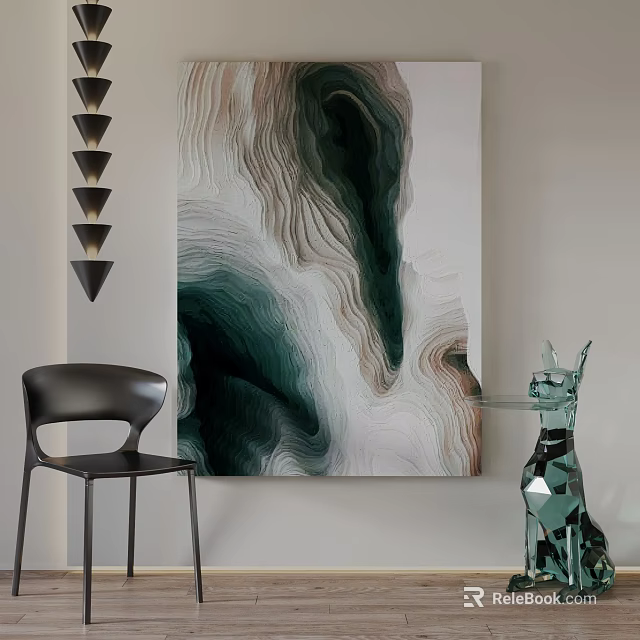 Abstract Art Painting In Modern Interior With Chair Sculpture And Sconces 3d model 