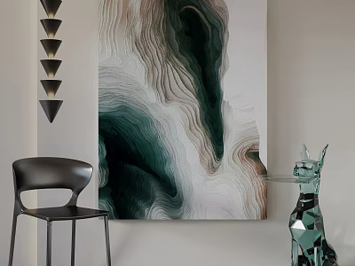 Abstract Art Painting In Modern Interior With Chair Sculpture And Sconces 3d model