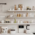 White Kitchen Interior With Hanging Tools Organized Shelves Containers Small Appliances And Functional Kitchenware