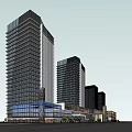 Modern Twin High Rise Office Buildings With Glass Facade And Blue Sky