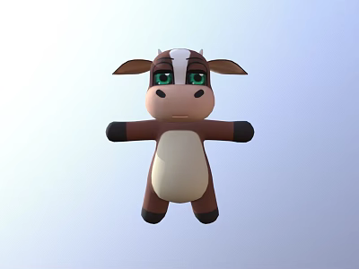 Cute Brown And White Cartoon Cow Character With Big Green Eyes Open Arms 3d model