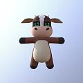 Cute Brown And White Cartoon Cow Character With Big Green Eyes Open Arms