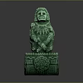 Ancient Style Green Jade Statue With Intricate Carvings On Decorative Base