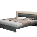 Modern Double Bed With Upholstered Headboard Gray Frame And Metal Legs 3d model