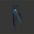 3D Model Female Character With Blue Hair Blue Top Brown Skirt And Feather Decorations