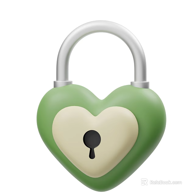 Heart Shaped Green Beige Padlock Decorative Ornament Set For Home Decor 3d model 