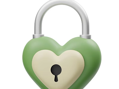 Heart Shaped Green Beige Padlock Decorative Ornament Set For Home Decor 3d model