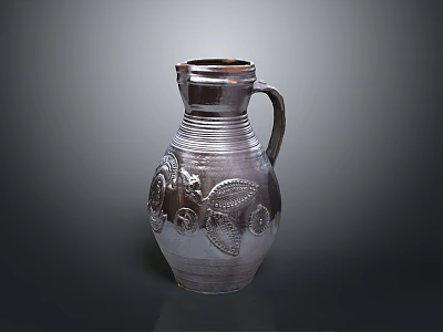 Handcrafted Clay Jug With Intricate Sculpture Carving And Leaf Pattern Details 3d model