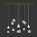 Elegant Yellow Shelf With Hanging Silver Spheres Of Various Sizes And Ground Reflections