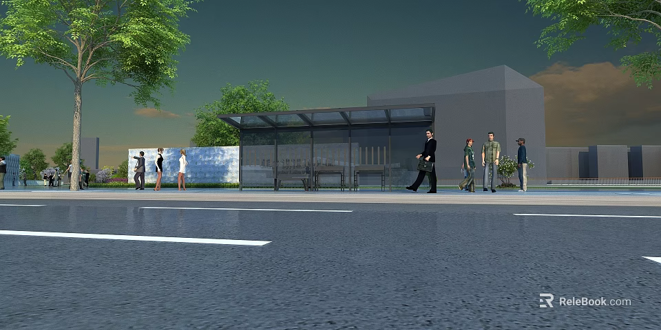 Tranquil Park Landscape With Lush Greenery Walking Paths And Rest Benches 3d model