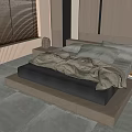 Modern Double Platform Bed With Light Floor Window Blinds Plant Pillows And Blanket