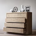 Wooden Chest of Drawers Modern Minimalist Design With Decorative Items Books Vase And Framed