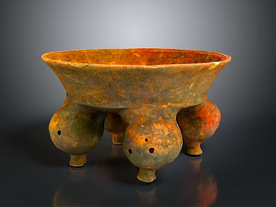 Ancient Terra Cotta Sculpture With Three Spherical Legs And Perforated Textured Surface 3d model