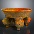 Ancient Terra Cotta Sculpture With Three Spherical Legs And Perforated Textured Surface