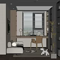 Modern Study Room Interior With Sofa Desk Chair Bookshelves And Window