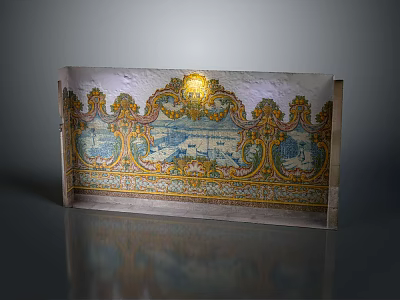 Scenic Landscape Tile Wall Design With Intricate Floral Patterns And Natural Scene Details 3d model