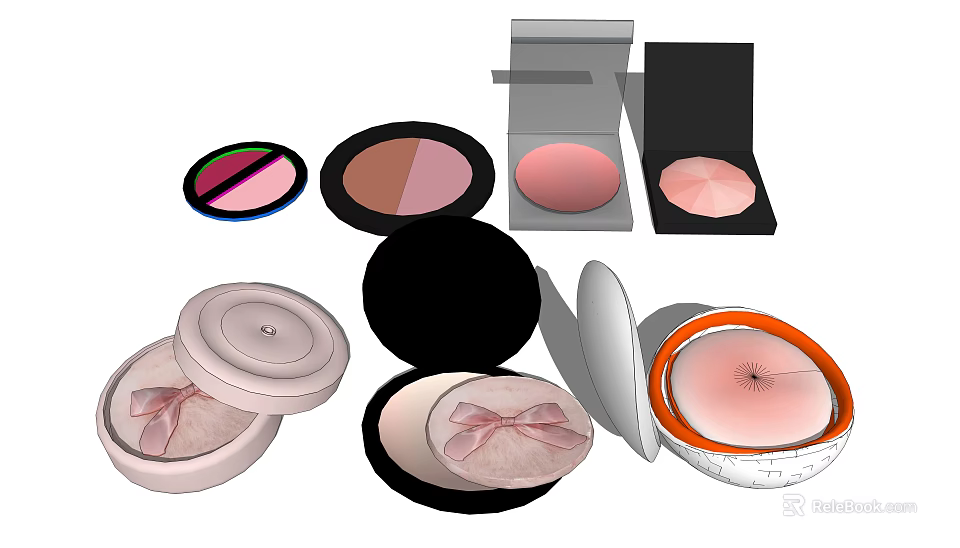 Elegant Cosmetics With Blush Powder Compacts And Bow Decorated Boxes In Various Shades 3d model 