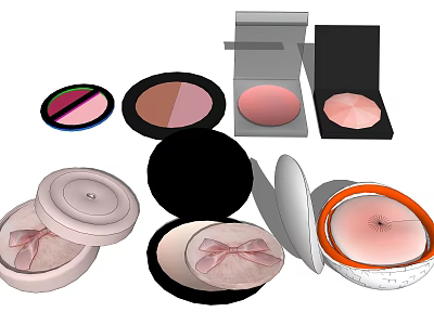 Elegant Cosmetics With Blush Powder Compacts And Bow Decorated Boxes In Various Shades 3d model