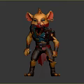 3D Game And Movie Character Orange Rat Creature With Earrings Backpack And Blue Red Outfit