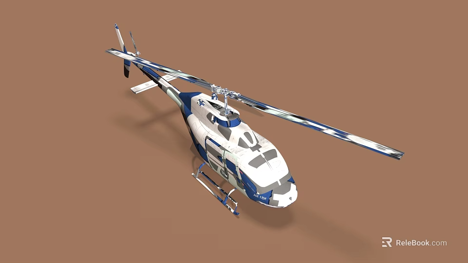 Blue And White Modern Helicopter Model With Rotors And Landing Gear 3d model 