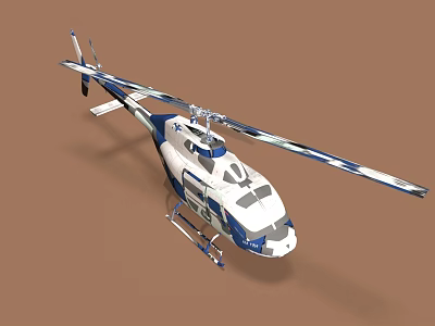 Blue And White Modern Helicopter Model With Rotors And Landing Gear 3d model