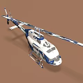 Blue And White Modern Helicopter Model With Rotors And Landing Gear