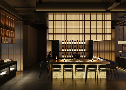 Japanese-style Japanese food restaurant Sushi restaurant Ran noodle restaurant luminous water bar counter bar counter restaurant workbench bar counter bar stool long footstool luminous wine rack wine rack 3d model