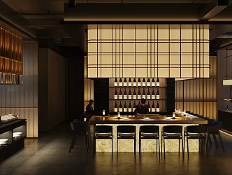 Japanese-style Japanese food restaurant Sushi restaurant Ran noodle restaurant luminous water bar counter bar counter restaurant workbench bar counter bar stool long footstool luminous wine rack wine rack 3d model
