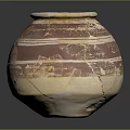 Vintage Striped Ceramic Jar With Reddish Brown And Beige Patterns And Surface Cracks 3d model