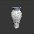 White Ceramic Sculpture Vase Featuring Blue Decorative Patterns And Reflective Surface 3d model