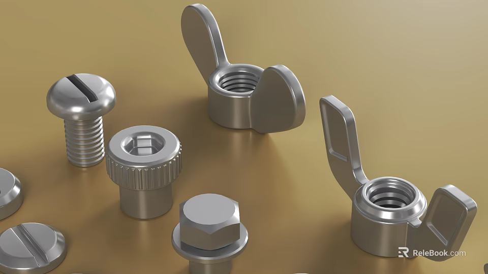 High Quality Metal Hardware Tools with Bolts Wing Nuts Hex Nuts and Durable Fasteners 3d model 