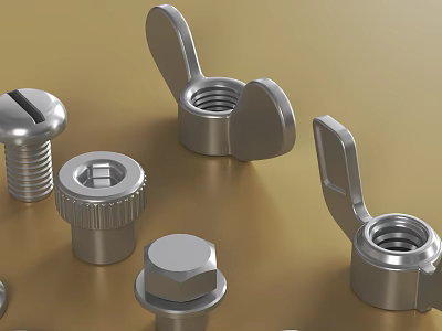 High Quality Metal Hardware Tools with Bolts Wing Nuts Hex Nuts and Durable Fasteners 3d model