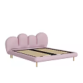 Pink Cloud Shaped Headboard Upholstered Double Bed With Golden Legs And Wooden Slat Base