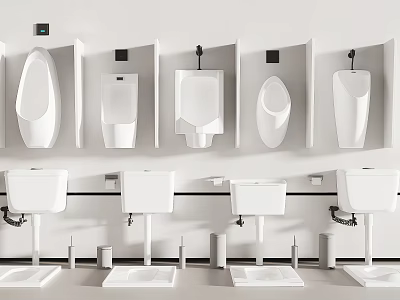 Various Modern Urinal Styles In White Ceramic With Wall Mounted Bathroom Design 3d model