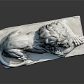 Detailed White Stone Lion Sculpture in Lying Posture with Rectangular Base 3d model