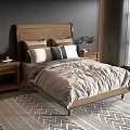 Double Bed With Brown Wooden Headboard Soft Pillows Light Bedding And Bedside Tables
