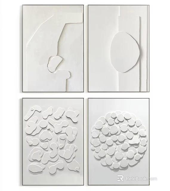 Four Piece Modern Abstract Wall Art with Textured White Patterns for Home Decor 3d model 