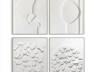 Four Piece Modern Abstract Wall Art with Textured White Patterns for Home Decor 3d model