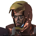 Game Movie Character Iron Man In Brown Yellow Armor With Helmet Close Up 3D Render