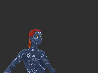 Game and Film Female Character with Red Hair and Blue Body Patterns in Dark Background 3d model