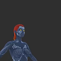 Game and Film Female Character with Red Hair and Blue Body Patterns in Dark Background