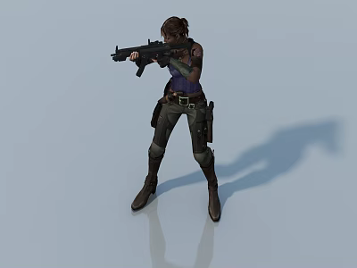 Female Game Character Holding Rifle In Combat Outfit With Tactical Gear And Boots 3d model