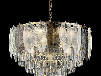 Elegant Crystal Chandelier with Feather Shaped Design and Hanging Crystal Pendants 3d model