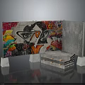 Modern Decorative Furniture Room Divider With Vibrant Graffiti Artwork And Grey Base