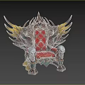 Ornate Vintage Chair With Golden Wings Red Seat And Skull Decorations