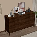 Wooden Console Table Side Cabinet With Drawers Decorative Frames Vases Books And Pendant Light