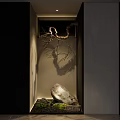 Indoor Zen Corner With Natural Stone Branch And Green Moss Shadow