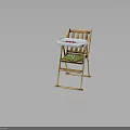 Wooden Baby High Chair With White Tray Green Cushion And Cartoon Pattern